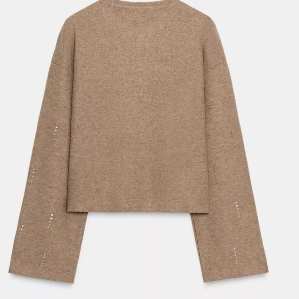 Zara Embellished Taupe Cropped Sweater - Picture 5 of 5